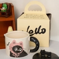 Cute black cat ceramic mug with pink hood design and matching gift box set - Gift Box - Pink Cat