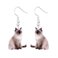 Detail of cute Siamese cat printed acrylic earrings with silver-tone metal hooks - Siamese Cat