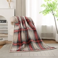 Classic red and green plaid flannel blanket with white lamb fleece lining on a chair - Beige / 127*152CM