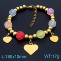 Colorful beaded titanium steel bracelet with gold heart charms and lobster clasp - Gold Heart Style (KB183101-MN)