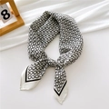 Elegant 70cm square silk scarf with black geometric ring patterns on a cream base - White Ring