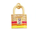 Micro-paved padlock charm with rectangular stone and colorful enamel stripes - Orange Yellow Pink Enamel Lock / Gold