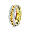 Gold stainless steel rotatable chain ring with double-row zircon and rainbow inner band - Rainbow & Gold