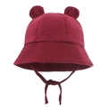 Red baby cotton bucket hat with cute bear ears and chin strap for sun protection - Burgundy
