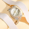 Iced-out gold and silver watch for women with Roman numerals and crystal accents - Two-tone Gold Dial