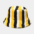 Winter faux fur bucket hat featuring bold yellow, black, and white vertical stripes - 7# Yellow Black White