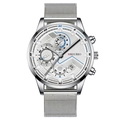 Fashion business men's watch featuring a silver stainless steel mesh strap and blue accents - White Dial Silver Pointer Silver Case