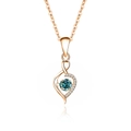 Rose gold heart necklace with dancing blue moissanite gemstone and tiny white diamonds - 925 Silver / Rose Gold Color (Blue Green Moissanite)