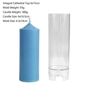 Detailed comparison of spire cylinder candle mold and blue pillar candle with dimensions - Church Head 6x15.5cm