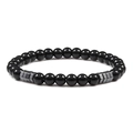 Minimalist 6mm Tiger Eye and Turquoise yoga beaded bracelet for men and women - Polished Black Agate