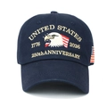 Detailed embroidery of US 250th Anniversary eagle and flag on navy baseball cap - Navy Blue