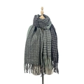 Plaid color block scarf in dark grey and light green with fringe trim on mannequin - 2# (Dark Grey & Light Green Plaid)