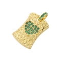 Golden rectangle pendant with green crystal heart pattern and textured metal surface - Gold with Green Zirconia Heart Pendant
