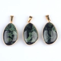 Irregular green malachite teardrop pendants with gold trim and top loops - Bird's Eye Stone (Single)
