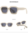 Three-view layout of retro polygonal sunglasses in rice white with dark grey lenses - Off-White Frame Grey Lens