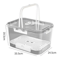 Transparent portable picnic box with white handle and drainage layer, size 33.5x24.5x18.5cm - XL Upgraded Buckle + Upgraded Base