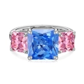 Three-stone S925 silver ring featuring blue princess cut center and pink side stones - Silver/Blue-Pink Zirconia (Three-Stone)