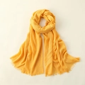 Elegant long yellow cotton linen scarf featuring delicate fringe edge and soft texture - 100*195CM / Light Ginger