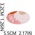 Detailed view of pink happy embroidered patch with dimensions 5.5cm by 3.2cm shown clearly - No.6-Happy (C18ZM-078-06)