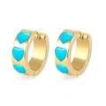 Orecchini a cerchio placcati oro 18k con cuori in smalto azzurro per moda donna - Cerchio a Triplo Cuore Oro