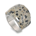 Exaggerated 18K gold faceted dalmatian stone ring with silver stainless steel inner band - US 6 / Dalmatian Stone (KR82751-GC)