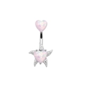 Detail view of heart opal belly ring with starfish base and pink purple gemstone - Pink Purple Opal Starfish