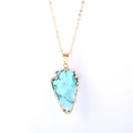Collier bohème plaqué or avec un pendentif en cristal bleu turquoise en forme de flèche - Bord Doré Flèche Bleu Mer (19*35mm) - Pendentif Uniquement