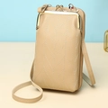 Beige multi-layer vertical crossbody phone bag with V-shaped quilting and golden metal clasp - Khaki