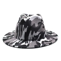Vista dall'alto dettagliata del cappello fedora mimetico con tesa larga e trama in feltro - Mimetico Nero Bianco Grigio (4#)