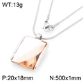 Snake chain necklace with amber square crystal pendant in stainless steel finish - Steel 20*18mm Amber (KN292776-GC)