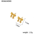 Minimalist 14K gold plated stainless steel bow stud earrings size 1.2cm x 1.1cm - HE46634DW0 Gold Pleated Knot