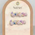 Handmade creamy white press-on nails with 3D floral petals, pearls, and heart charms - Extra Small (XS) / Creamy White Petal Short Round Style (1593)