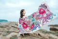 Ethnic style long beach scarf with colorful floral and paisley patterns in large size - Colorful Paisley Floral Pattern Style / Scarlet / 180cm