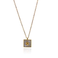 Vintage 18K gold plated square necklace with rose relief and gray mother of pearl - Square (Rose Design)