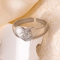Silver heart shaped open ring with eye motif made of durable polished stainless steel - Heart Steel Color 49
