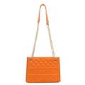 Orange faux leather tote bag with diamond lattice quilting and gold chain strap - Orange