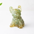 Translucent green French Bulldog statue with gold foil resin crystal stone - Green Aventurine