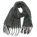 Dettaglio di sciarpa tessuta multicolore con nappe verde scuro e trama in twill - Verde