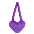 Furry heart-shaped shoulder bag in vibrant purple plush fabric with soft handles - Short Fur / Purple Short Fur