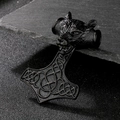 Viking Thor's hammer pendant in black wolf head design with detailed Celtic knotwork - 83*54mm Wolf Head Mjolnir (KP83341-BDJX)