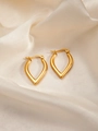 Macro shot of gold-plated teardrop earrings on cream silk fabric showing smooth finish - Gold Polished Teardrop Hoop Earrings (BJGE0166)