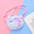 Plush unicorn crossbody bag with pink purple blue gradient and embroidery for children - Squinting Eye Purple