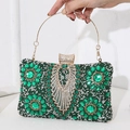Luxury green rhinestone evening clutch bag with gold ring handle and crystal floral pattern - Rectangle Pillow Box - Green
