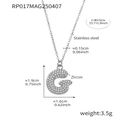 Silver stainless steel letter G pendant necklace with cubic zircon pavé settings - Rp017-g Letter Steel Necklace 40+5cm