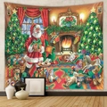 Weihnachtswandteppich mit Weihnachtsmann am Kamin und Festbäumen für die Wanddekoration - Gt230357 / 73*95CM (Gebürstet)