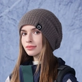 Gorro de punto waffle gris oscuro para mujer con forro polar y parche de logo - café
