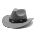 Détail de chapeau de cowboy en feutre gris avec bande en cuir et clous en étoile - M (56-58cm) / Gris