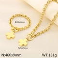 Set gioielli dorato in acciaio inossidabile con catena spessa e pendenti a croce - Stile Croce (KS194068-Z) / Bracciale / Oro