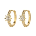 Close-up of golden S925 sterling silver star hoop earrings with clear zircon stones - Star Burst - Gold