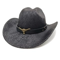 Dettaglio cappello cowboy texture serpente con fibbia a testa di toro e rivetti bronzo - M(56-58cm) / Motivo Serpente Nero